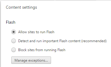 Google Chrome: Content Settings for Flash 